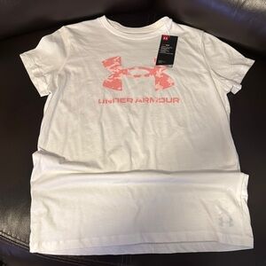 Under Armour White and Pink Short Sleeve Tee